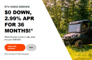 Read more about the article RTV-XG850 SIDEKICK – $0 Down, 2.99% APR for 36 Months!* – Utility Vehicles