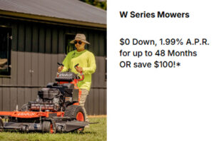 Read more about the article W Series Mowers – $0 Down, 1.99% A.P.R. for up to 48 Months OR save $100!* – Agricultural Mowers