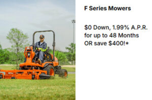 Read more about the article F Series Mowers – $0 Down, 1.99% A.P.R. for up to 48 Months OR save $400!* – Agricultural Mowers