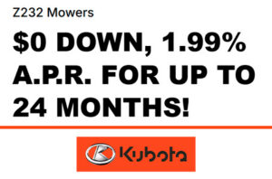 Read more about the article Z232 Mowers – $0 Down, 1.99% A.P.R. for up to 24 Months! – Agricultural Mowers