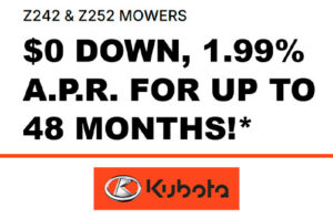 Read more about the article Z242 & Z252 MOWERS – $0 Down, 1.99% A.P.R. for up to 48 Months!* – Agricultural Mowers