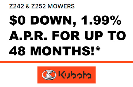 Read more about the article Z242 & Z252 MOWERS – $0 Down, 1.99% A.P.R. for up to 48 Months!* – Agricultural Mowers