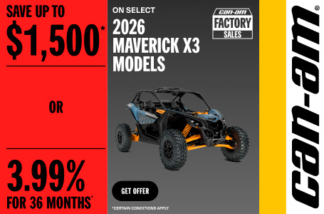 Read more about the article Save up to $1,500 OR 3.99% for 36 months on select 2026 Maverick X3 Turbo models – Side x Side