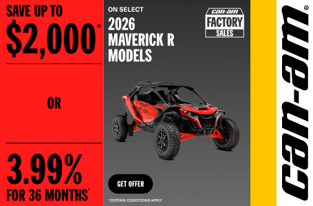 Read more about the article Save up to $2,000 OR 3.99% for 36 months on select 2026 Maverick R models – Side x Side